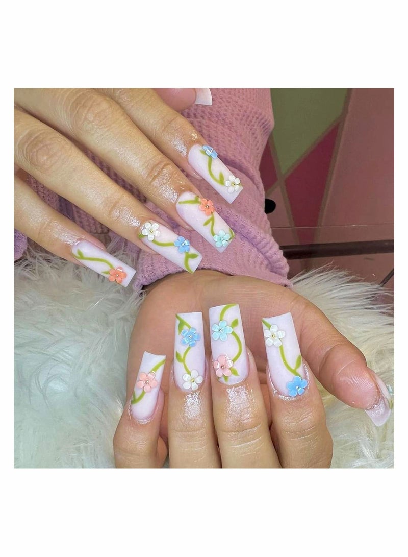 SYOSI 3D زهرة مسمار سحر 2 صناديق الاكريليك الزهور حجر الراين الأبيض الوردي الأزرق زهر الكرز الفن اللوازم مع اللؤلؤ مزيج مجموعة DIY الملحقات للسيدات الفتيات - Image 4