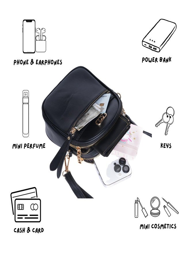 SANTORINI Mobile sling bag for women | Small bag with 2 Compartments and Zipper pocket along with Detachbale Strap | sling bag for woman | cross body bag for woman (Black) - Image 4