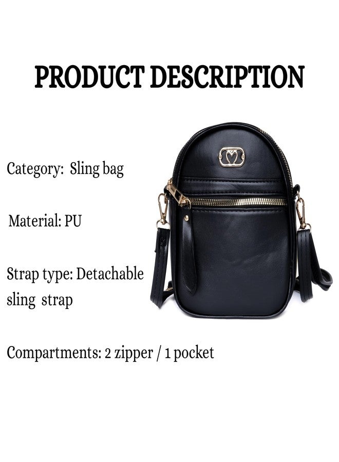 SANTORINI Mobile sling bag for women | Small bag with 2 Compartments and Zipper pocket along with Detachbale Strap | sling bag for woman | cross body bag for woman (Black) - Image 5