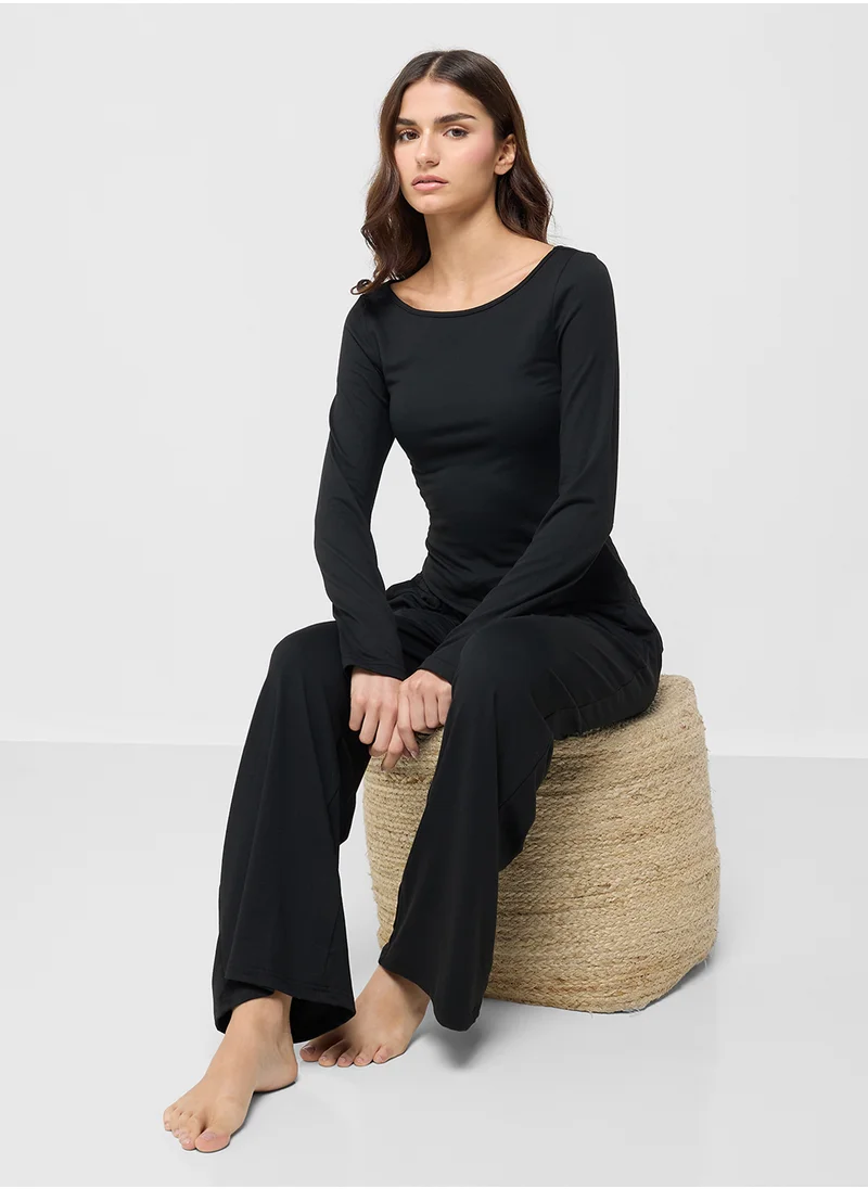 جينجر Fitted Long Sleeves Top & Pyjama Lounge Set