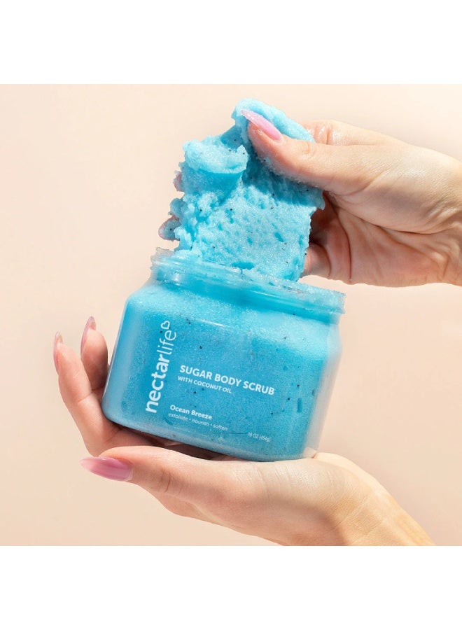 Nectar Life Exfoliating Sugar Scrub, Moisturizing Body Scrub with Coconut Oil & Shea Butter, Pre Shave Exfoliator (16 Ounce, Jumbo Ocean Breeze) - Image 2