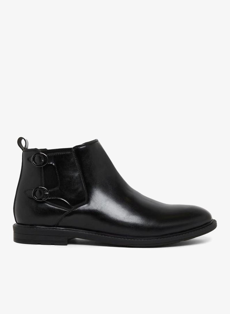 Styli Men Black Faux Leather Buckle Ankle Boots - Image 1