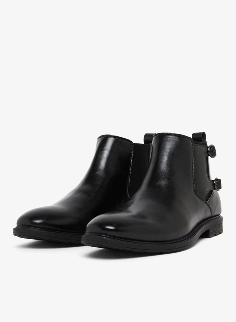 Styli Men Black Faux Leather Buckle Ankle Boots - Image 2