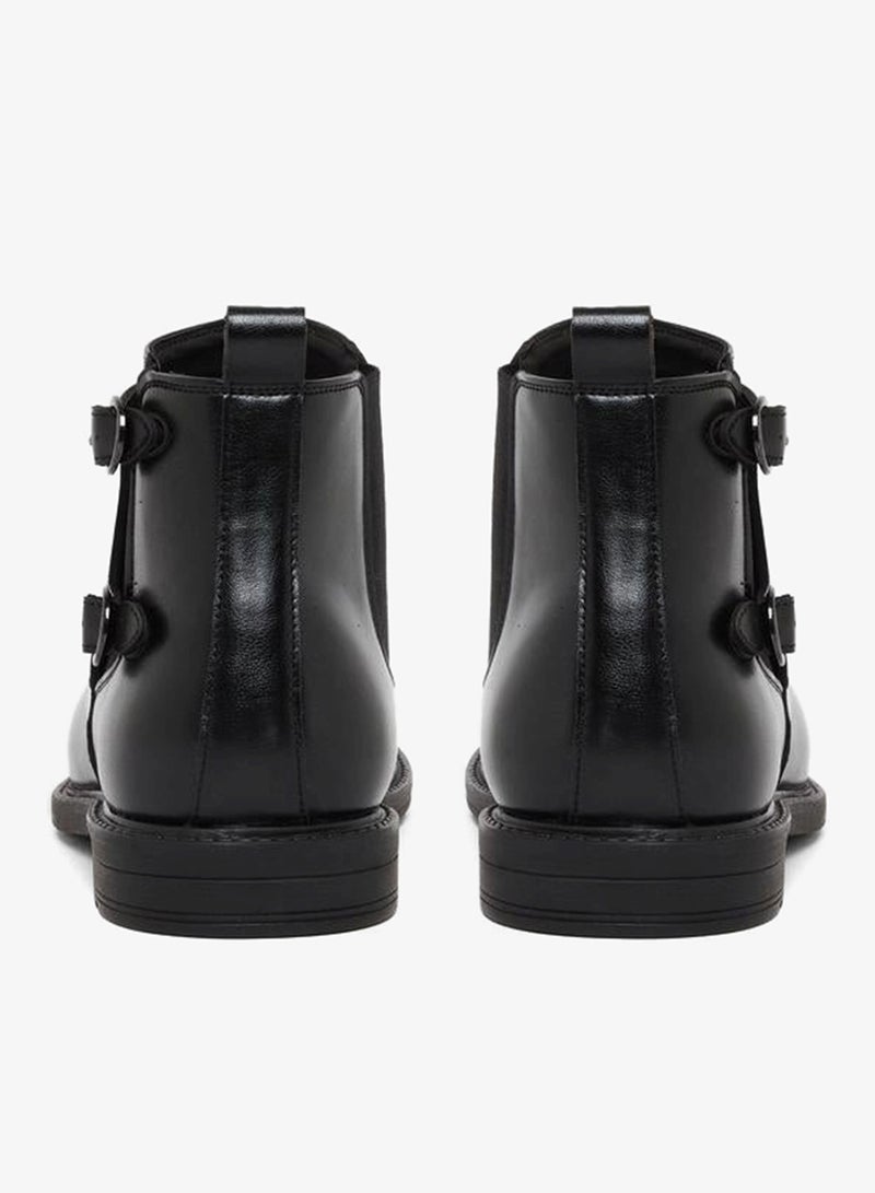Styli Men Black Faux Leather Buckle Ankle Boots - Image 4