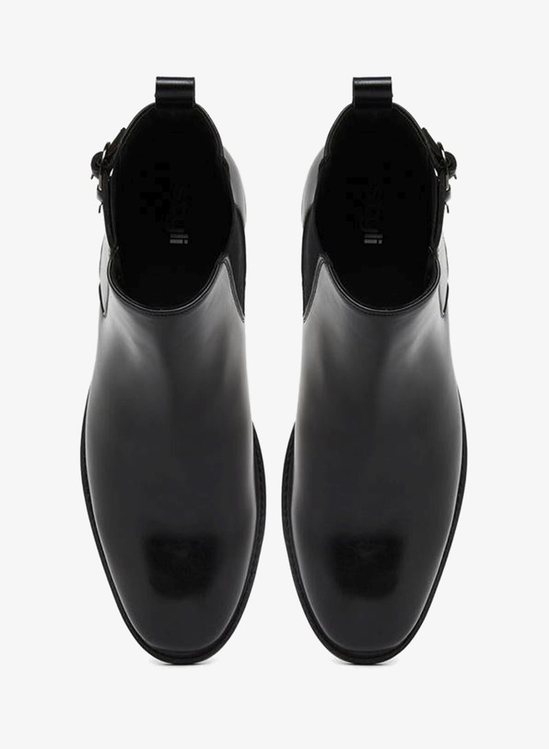 Styli Men Black Faux Leather Buckle Ankle Boots - Image 5