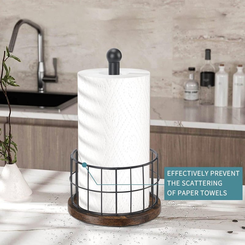 YINMIT Wood Paper Towel Holder Countertop, Farmhouse Paper Towel Holder with Heavy Duty Base, Wooden Paper Towel Holders, Paper Towel Holders for Kitchen, Fits Standard and Large Size Rolls - Image 4