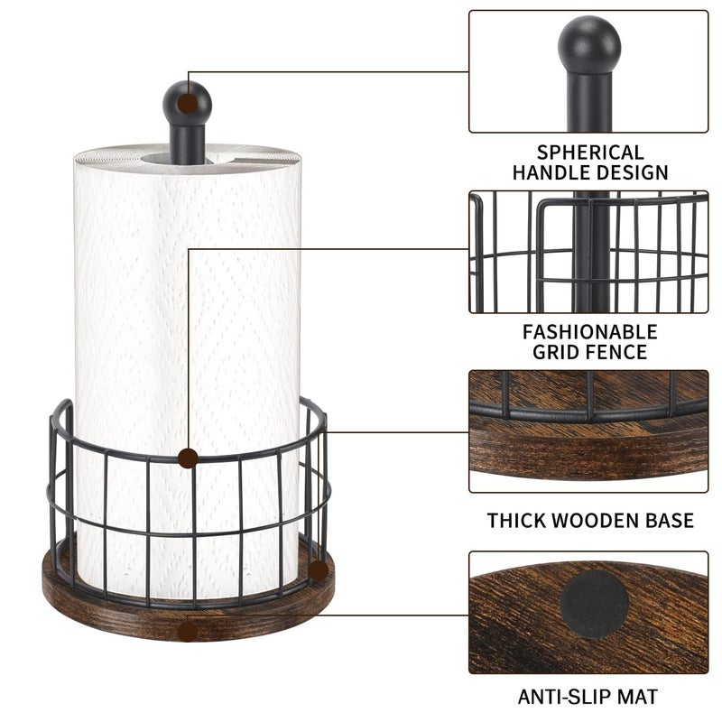 YINMIT Wood Paper Towel Holder Countertop, Farmhouse Paper Towel Holder with Heavy Duty Base, Wooden Paper Towel Holders, Paper Towel Holders for Kitchen, Fits Standard and Large Size Rolls - Image 2