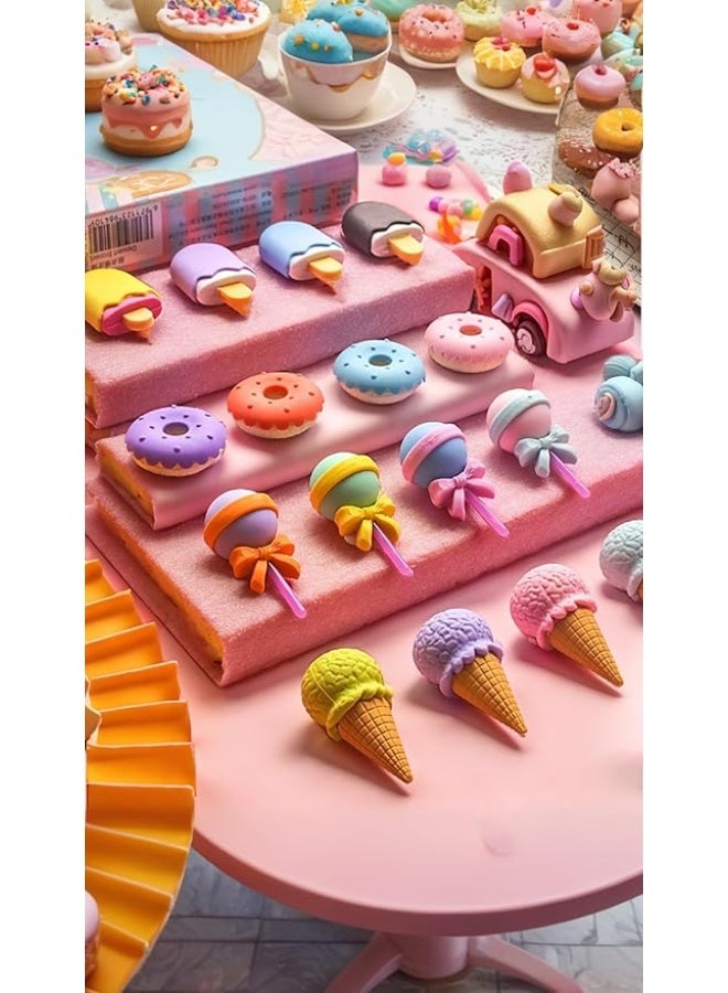 سوييت_سيڤن مجموعة من 16 قطعة من ممحاة الآيس كريم والدونات الصغيرة اللطيفة ثلاثية الابعاد من سويت سيفن - محايات احجية ممتعة ورائعة للحيوانات الاليفة للبنات - Image 2
