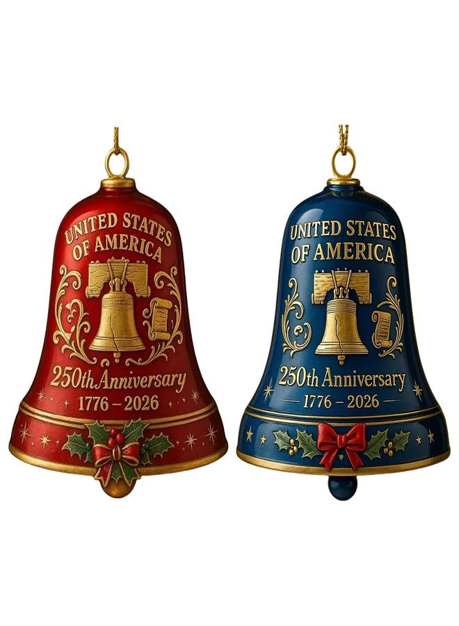 BVY 2PC Metal United States 250th Anniversary Bell Ornament 1776-2026,Handcrafted Metal Guardian Bell Ornament,250 Anniversary USA Merchandise, Patriotic Collectors Decor, Gift for US Citizens - Image 1