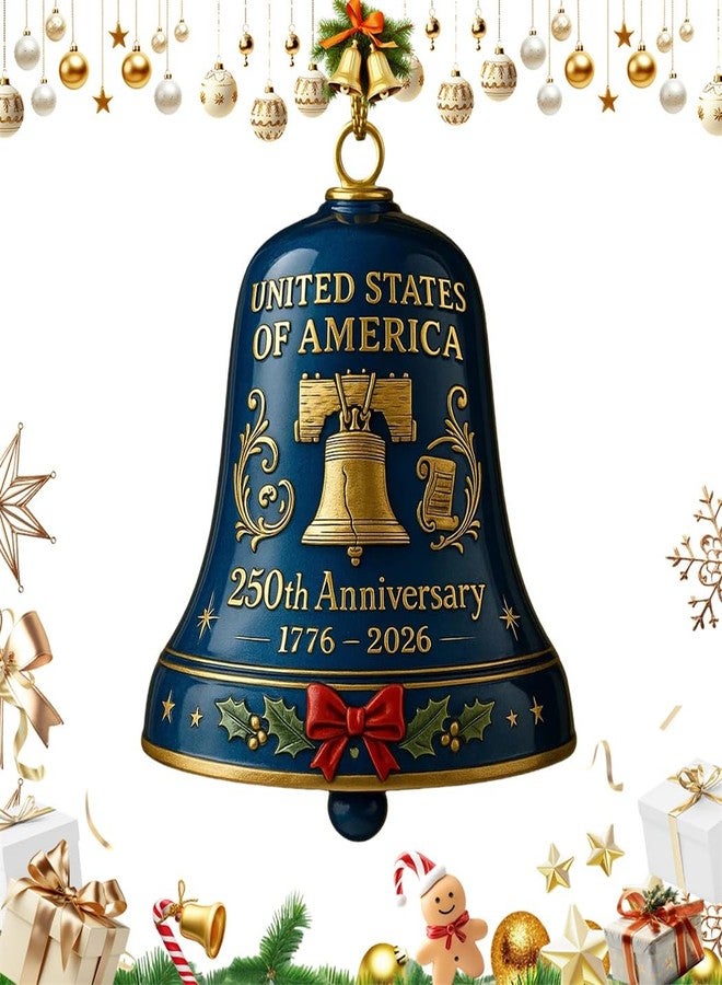 BVY 2PC Metal United States 250th Anniversary Bell Ornament 1776-2026,Handcrafted Metal Guardian Bell Ornament,250 Anniversary USA Merchandise, Patriotic Collectors Decor, Gift for US Citizens - Image 3