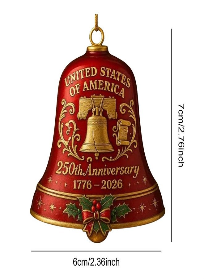 BVY 2PC Metal United States 250th Anniversary Bell Ornament 1776-2026,Handcrafted Metal Guardian Bell Ornament,250 Anniversary USA Merchandise, Patriotic Collectors Decor, Gift for US Citizens - Image 2