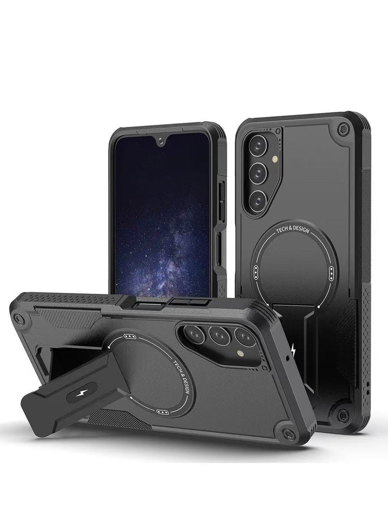 ايكارلوس جراب هاتف Samsung Galaxy A56/A36 5G مع حامل متوافق مع جراب MagSafe Dual Laye المقاوم للسقوط باللون الأسود - Image 1