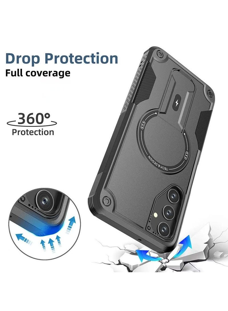 ايكارلوس جراب هاتف Samsung Galaxy A56/A36 5G مع حامل متوافق مع جراب MagSafe Dual Laye المقاوم للسقوط باللون الأسود - Image 3