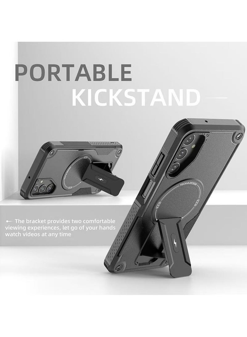 ايكارلوس جراب هاتف Samsung Galaxy A56/A36 5G مع حامل متوافق مع جراب MagSafe Dual Laye المقاوم للسقوط باللون الأسود - Image 4