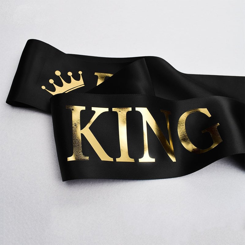 TTCOROCK "Prom King" and "Prom Queen" Sashes - Graduation Party School Party Accessories, Black with Gold Print - Image 2