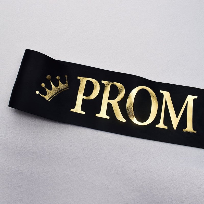 TTCOROCK "Prom King" and "Prom Queen" Sashes - Graduation Party School Party Accessories, Black with Gold Print - Image 4