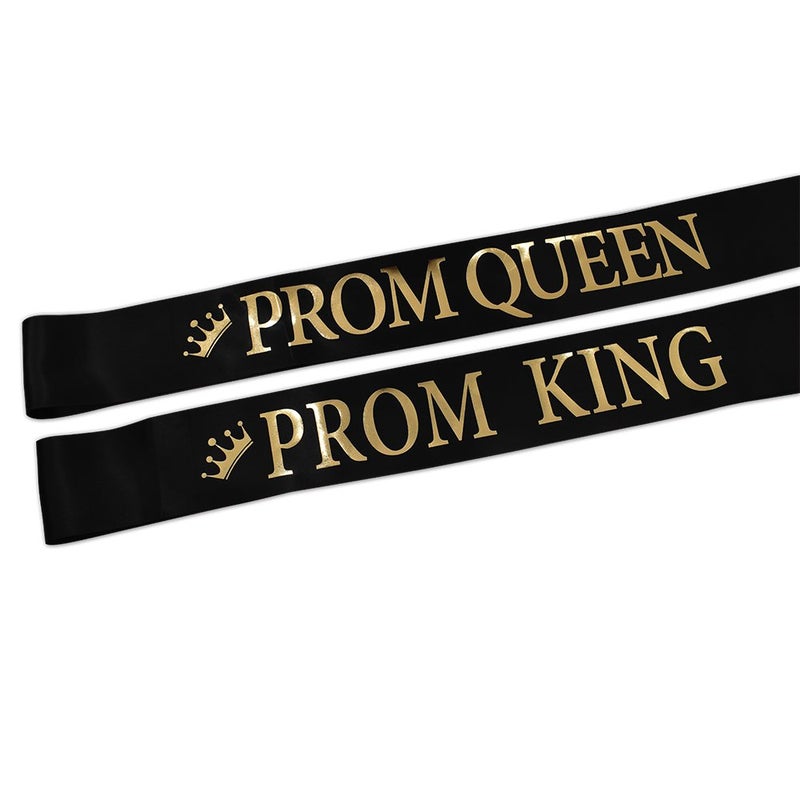 TTCOROCK "Prom King" and "Prom Queen" Sashes - Graduation Party School Party Accessories, Black with Gold Print - Image 5