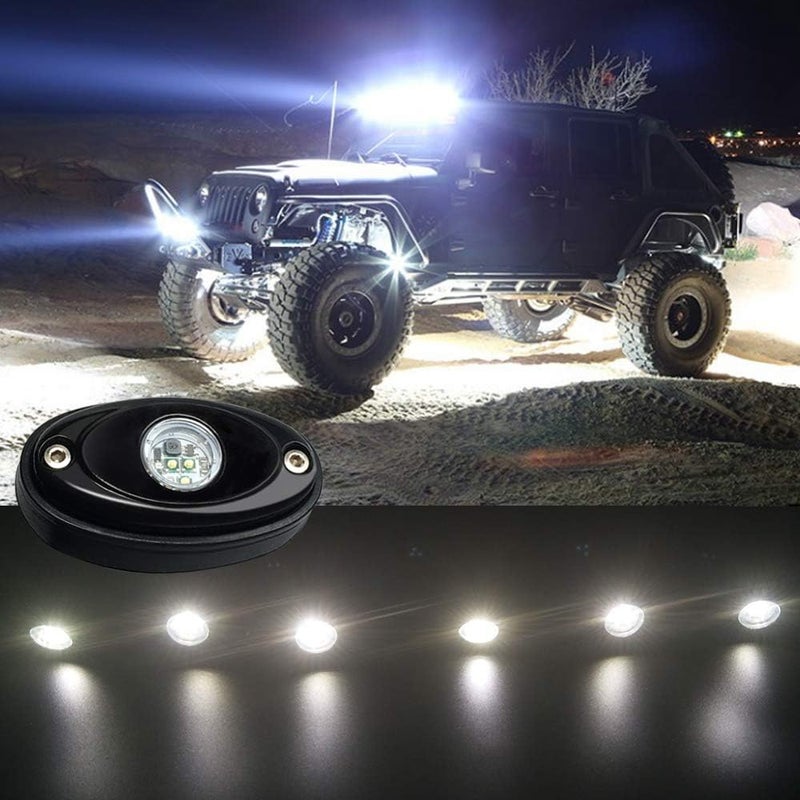 حزمة أضواء LED للصخور، تحتوي على 6 وحدات، لون أبيض، ضوء نيون، لسيارات الجيب (Jeep JK، TJ)، ومركبات الـ UTV، والـ ATV، والـ SUV، والـ RZR، والسيارات المخصصة للطرق الوعرة، وسيارات الكامبر (Camper)، وإضاءة أسفل الهيكل للقوارب، مقاومة للماء. - Image 5
