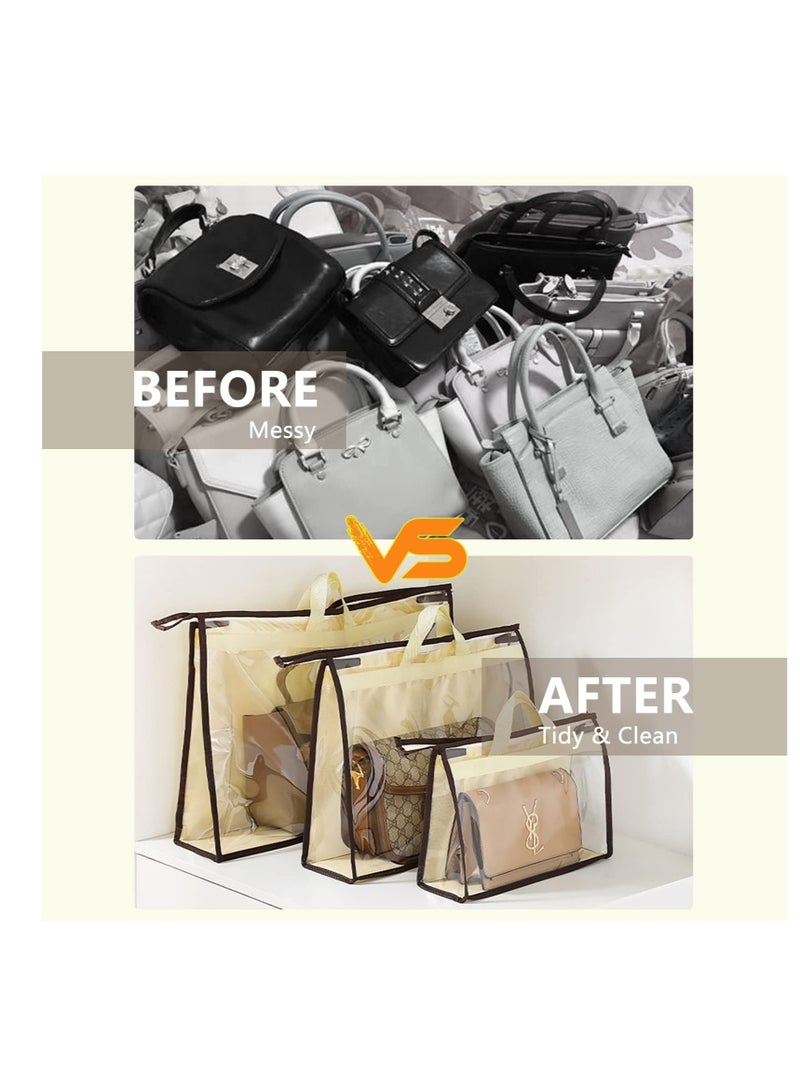 Excefore أكياس الغبار الخاصة بحقائب اليد، منظم تخزين شفاف للحقائب، حقيبة تخزين بسحاب معلق لحقائب اليد، لخزانة معلقة بسحاب ومقابض وخطاف - Image 3