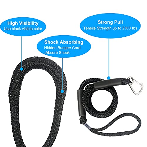 DockMoor Bungee Dock Rope with Stainless Steel Clip for Mooring The Boat 4 Feet Black Pack of 2 - Image 3