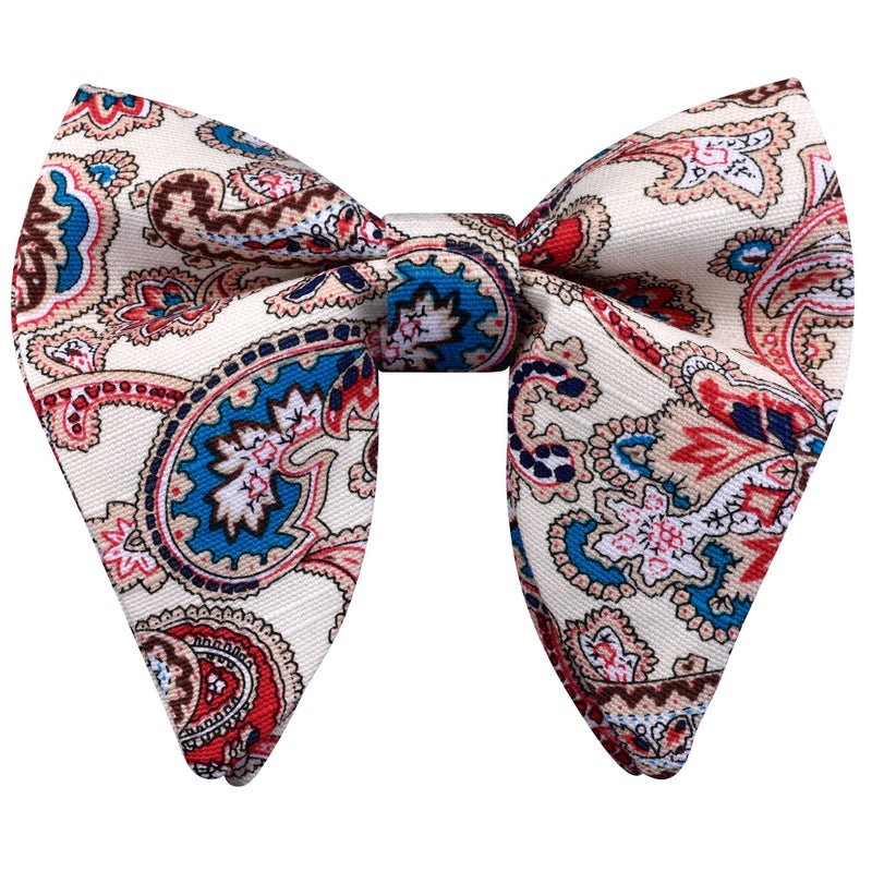 Branduce Beige Red Big Bow Tie for Men Pre-tied Adjustable Oversize Velvet Bowties for Wedding Party (BB10-02) - Image 1