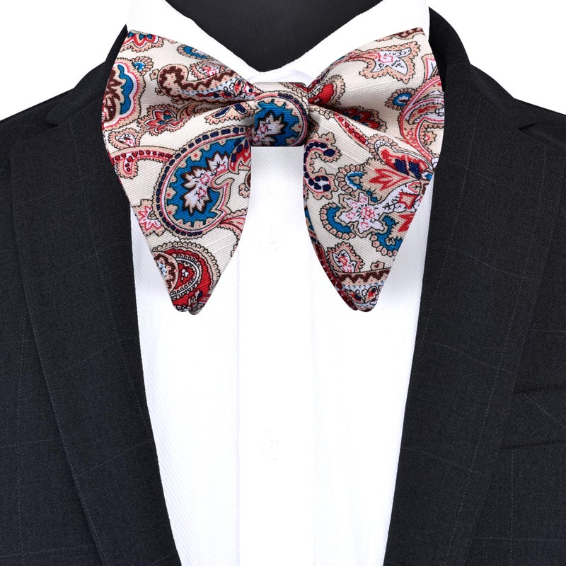 Branduce Beige Red Big Bow Tie for Men Pre-tied Adjustable Oversize Velvet Bowties for Wedding Party (BB10-02) - Image 2