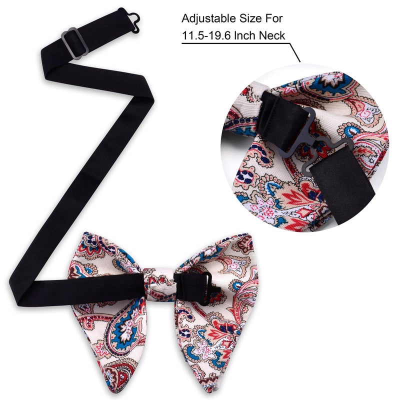 Branduce Beige Red Big Bow Tie for Men Pre-tied Adjustable Oversize Velvet Bowties for Wedding Party (BB10-02) - Image 4