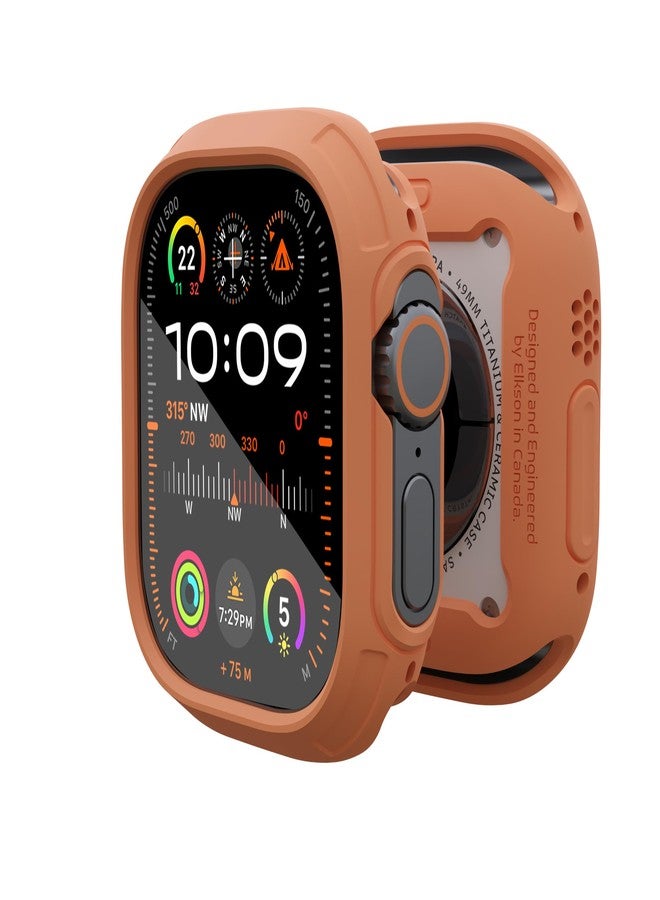 elkson for 49mm Apple Watch Ultra 3/2/1 Bumper Case with Screen Protector Tempered Glass, Quattro Max Series Rugged for iWatch, Military Grade Durable Protective Cover, Flexible Shockproof, Orange - Image 1