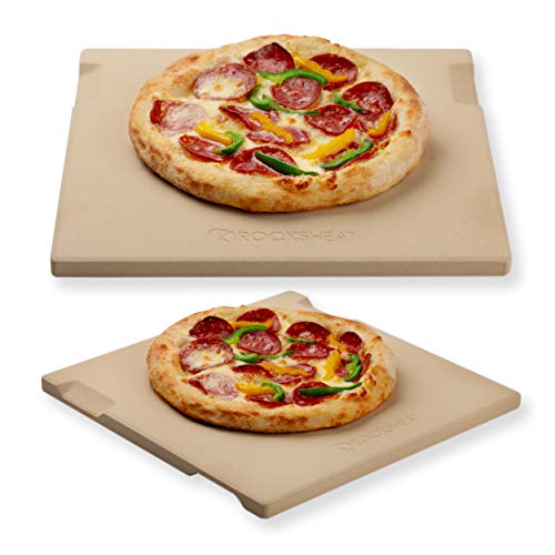 ROCKSHEAT Pizza Stone, 12"x12" Square Pizza Stone for Oven Grill BBQ, Cordierite Baking Stone for Bread & Pie, Unique Built-in 4 Handles Cooking Stone - Image 1