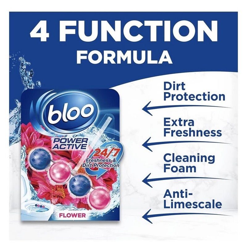 Bloo Power Active Toilet Rim Block 3 Pack Flower Scent, Toilet Cleaner with 24/7 Freshness & Dirt Protection, Long Lasting Fragrance, Cleaning Foam & Limescale Prevention - Image 3