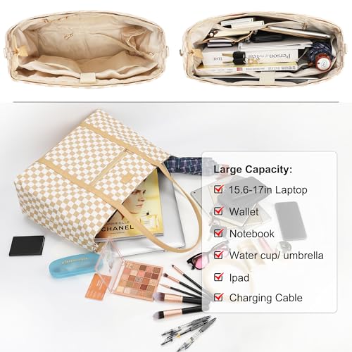 TANTO Laptop Tote Bag for Women 17 Inch, Teacher Bag with Compartments Canvas Computer Bag with 15 Pockets Work Tote Bag Travel Business Briefcase Office Handbag Bag with Shoulder Straps - Image 4