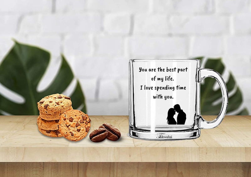 TONKWALAS Romantic Love Quotes Printed Transparent Coffee and Tea Mug Gift for Her/His Birthday (325 ML) - Image 2