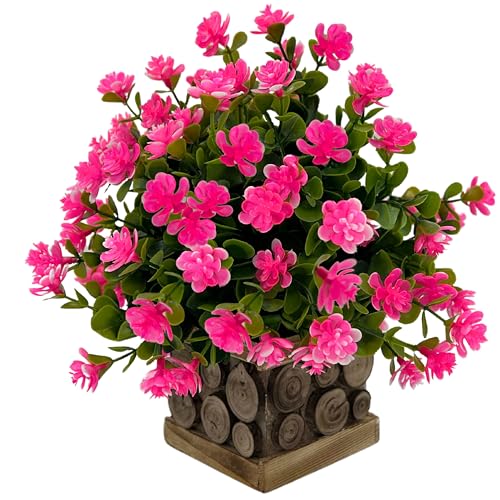 Tdas Artificial Flower Plants Leaves Wooden Potted Eucalyptus Flowers Home Decor Greenery Small Faux with Pot for Indoor Shelf Desk Bathroom Bedroom Office Decoration (Pink) - Image 1