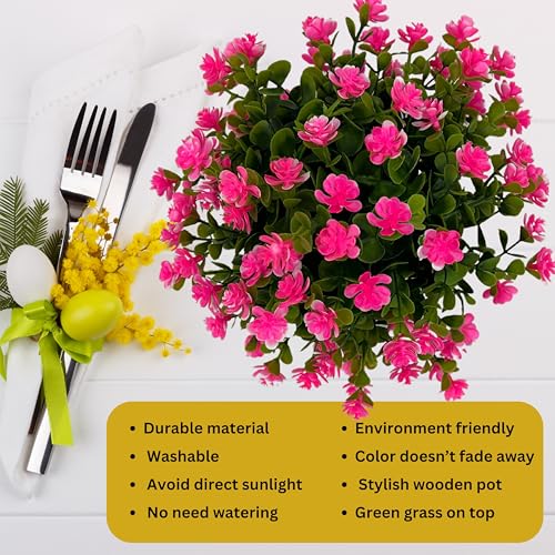Tdas Artificial Flower Plants Leaves Wooden Potted Eucalyptus Flowers Home Decor Greenery Small Faux with Pot for Indoor Shelf Desk Bathroom Bedroom Office Decoration (Pink) - Image 5