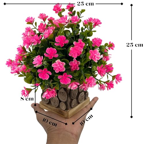 Tdas Artificial Flower Plants Leaves Wooden Potted Eucalyptus Flowers Home Decor Greenery Small Faux with Pot for Indoor Shelf Desk Bathroom Bedroom Office Decoration (Pink) - Image 2