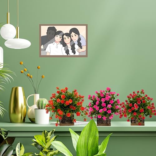 Tdas Artificial Flower Plants Leaves Wooden Potted Eucalyptus Flowers Home Decor Greenery Small Faux with Pot for Indoor Shelf Desk Bathroom Bedroom Office Decoration (Pink) - Image 3