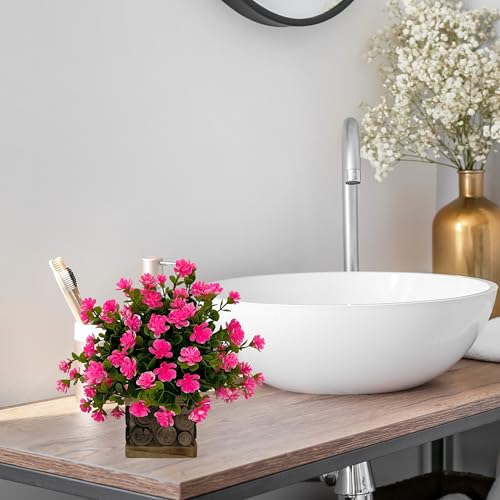 Tdas Artificial Flower Plants Leaves Wooden Potted Eucalyptus Flowers Home Decor Greenery Small Faux with Pot for Indoor Shelf Desk Bathroom Bedroom Office Decoration (Pink) - Image 4