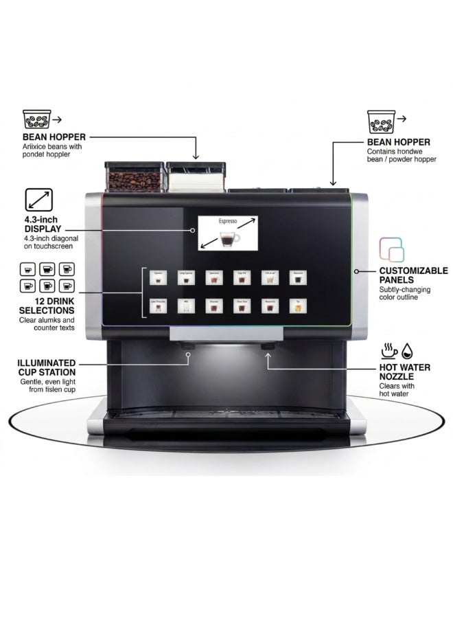 Rhea rhTT3 Bean to Cup Coffee Machine | 4.3” Touch Display | Commercial Espresso Maker | Hotel & Office Coffee Machine - Image 4