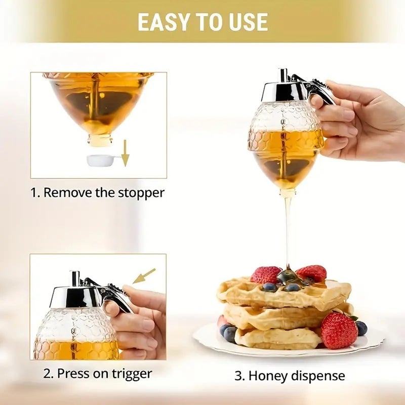 POPLEY Acrylic Honey Dispenser Jar - Premium No Drip Design, Elegant Honeycomb Shape with Lid - Honey and Syrup Jar - Image 5