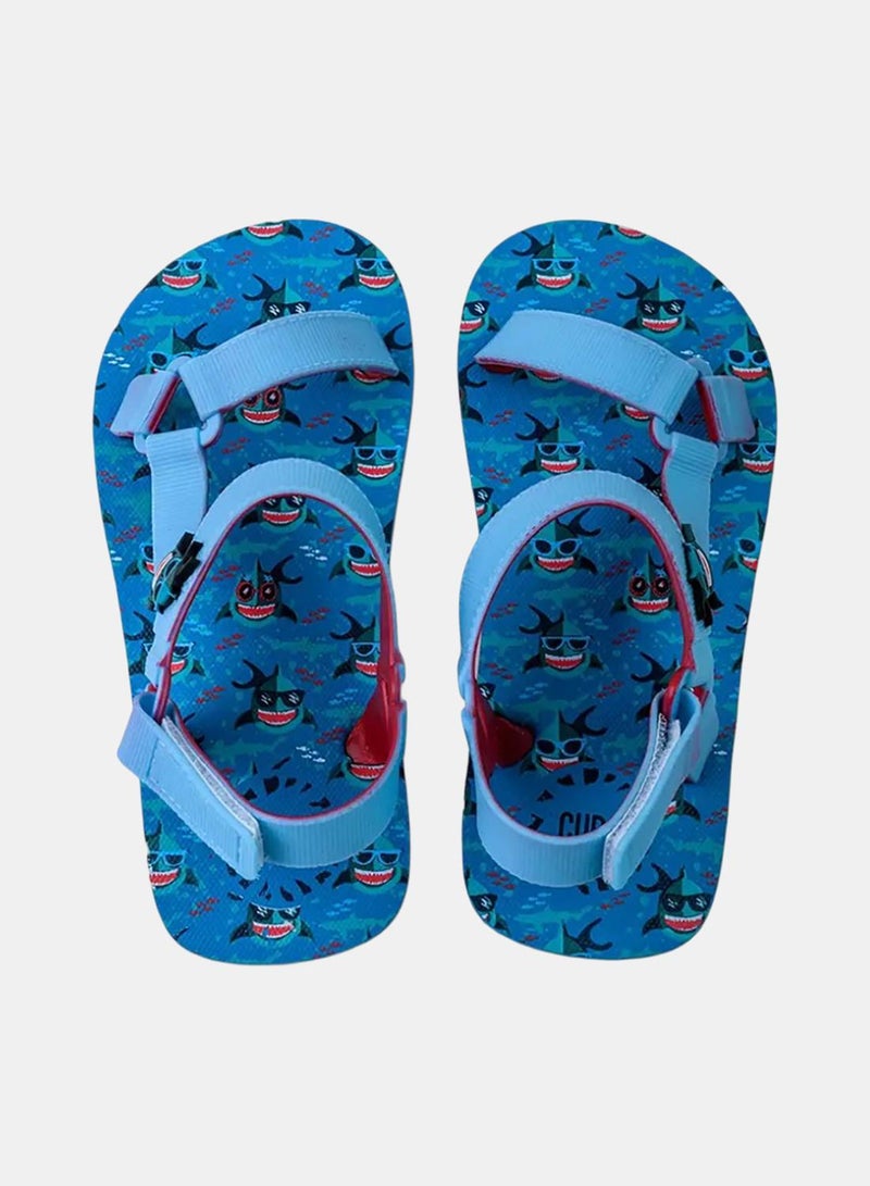 CUBS Boys Rubber Sandal – Baby Blue with Funny Shark Print - Image 1