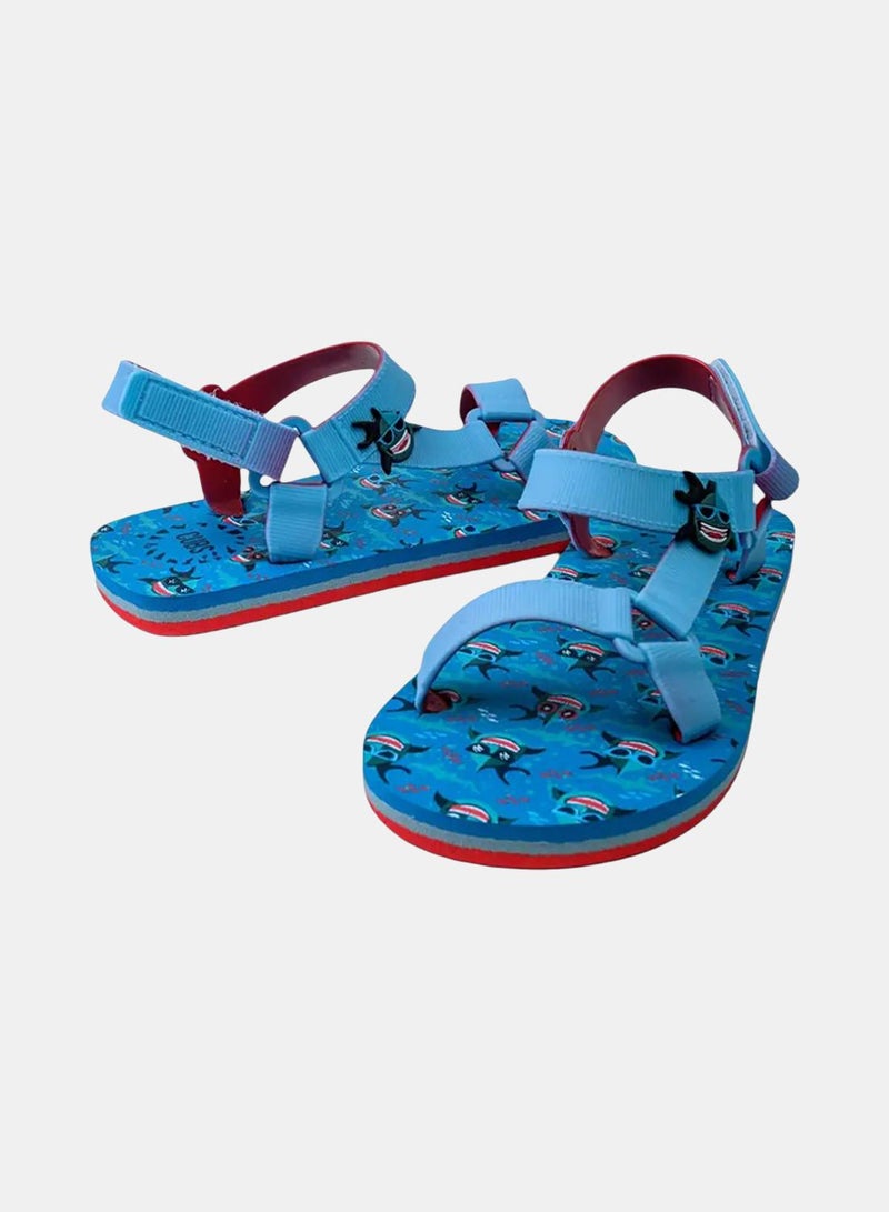 CUBS Boys Rubber Sandal – Baby Blue with Funny Shark Print - Image 2