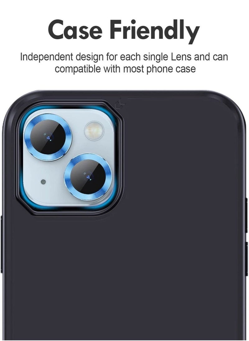 vesus iPhone 14 - iPhone 14 Plus Camera Lens Protector, 9H Tempered Glass Camera Cover Screen Protector Metal Individual Ring for iPhone 14 6.1 inch iPhone 14 Plus 6.7 inch (Blue) - Image 4