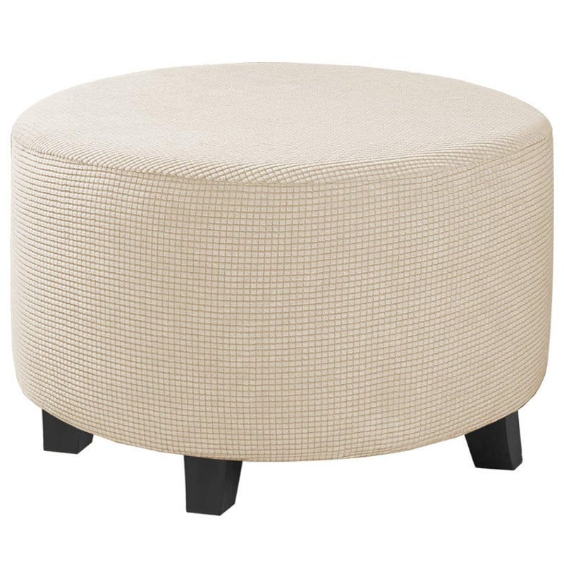 H.VERSAILTEX HVERSAILTEX Ottoman Cover Stretch Ottoman Slipcover Round Ottoman Storage Cover Folding Stool Covers Furniture Protector Cover for Footrest Ottoman Fit Dia 30  41 Natural 