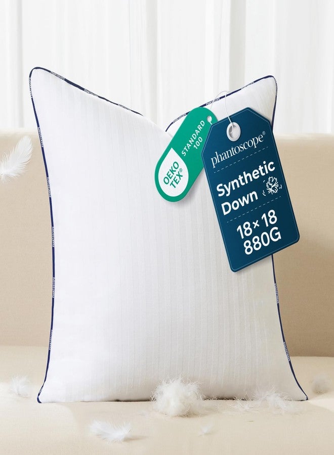 Phantoscope 18x18 Synthetic Down Alternative Pillow Inserts, Handmade Down Pillows Insert Sleeping Throw Pillows with 100% Cotton Cover Decorative Pillow Stuffer for Sofa, Couch Bed(White, Set of 1) - Image 1