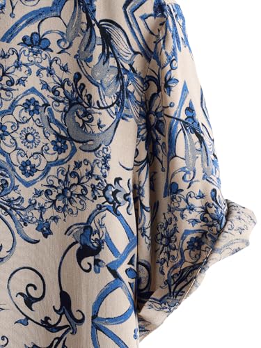JOTOOK Mens Hawaiian Shirt Short Sleeve Button Down Tropical Shirts Casual Floral Summer Beach Shirt Large Beige Blue - Image 4