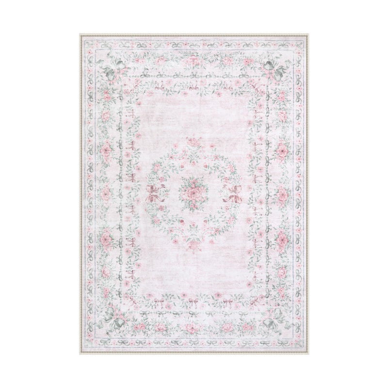 Wonnitar Floral Bow Pink Rug for Bedroom, Washable 5x7 Area Rug for Girls Nursery, Ultra-Thin Non Slip Soft Boho Carpet for Kids Room Dorm Living Room, Light Pink - Image 2