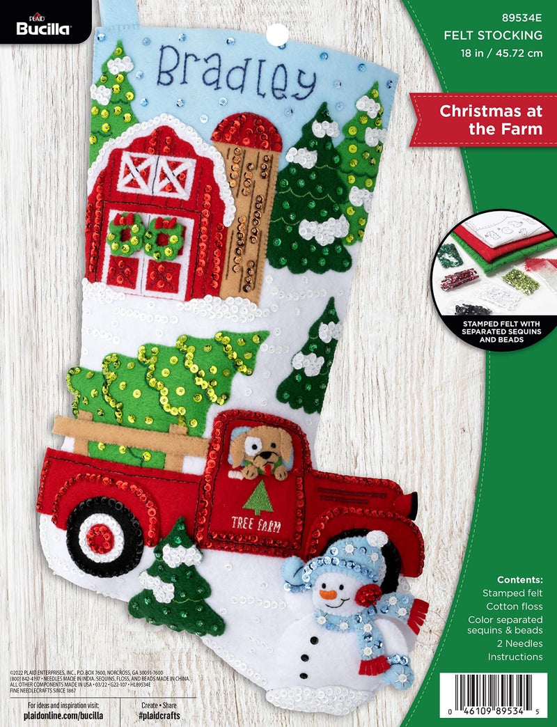 Bucilla Bucilla Felt Applique 18 Stocking Making Kit Christmas at The Farm Perfect for DIY Arts and Crafts 89534E 