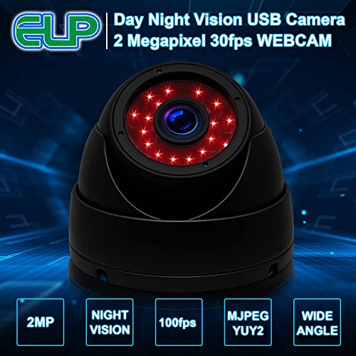 ELP 3.6mm 1080P Dome Camera with IR LED Night Vision HD Webcam Infrared PC Camera with Metal Case Waterproof Outdoor USB Security Camera CCTV Home Surveillance System 30/60/120fps Auto IR Camera - Image 3