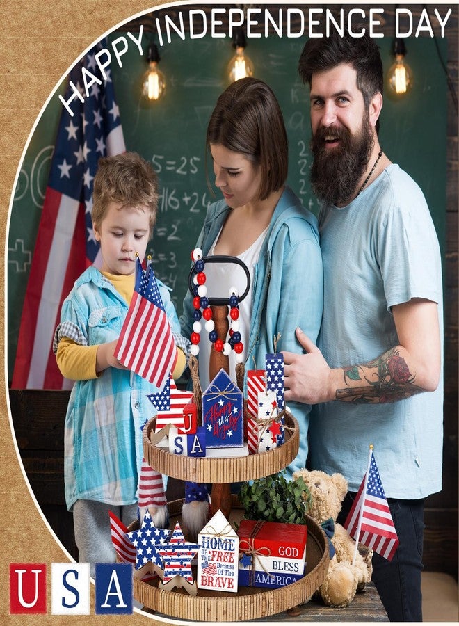 Anglechic 15 Pcs 4th of July Table Decorations Patriotic Tiered Tray Decor Wooden Memorial Day Star Centerpiece for Table Red White Blue Wood Block for 250th Anniversary Independence Day Home Tabletop - Image 5
