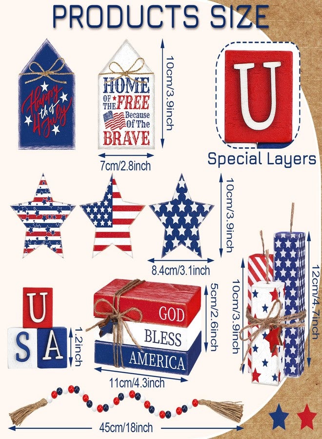 Anglechic 15 Pcs 4th of July Table Decorations Patriotic Tiered Tray Decor Wooden Memorial Day Star Centerpiece for Table Red White Blue Wood Block for 250th Anniversary Independence Day Home Tabletop - Image 2
